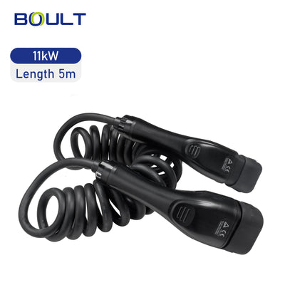 Type 2 spiral ladekabel 11kW: 5 meter (sort / black gun) inkl. taske, Boult
