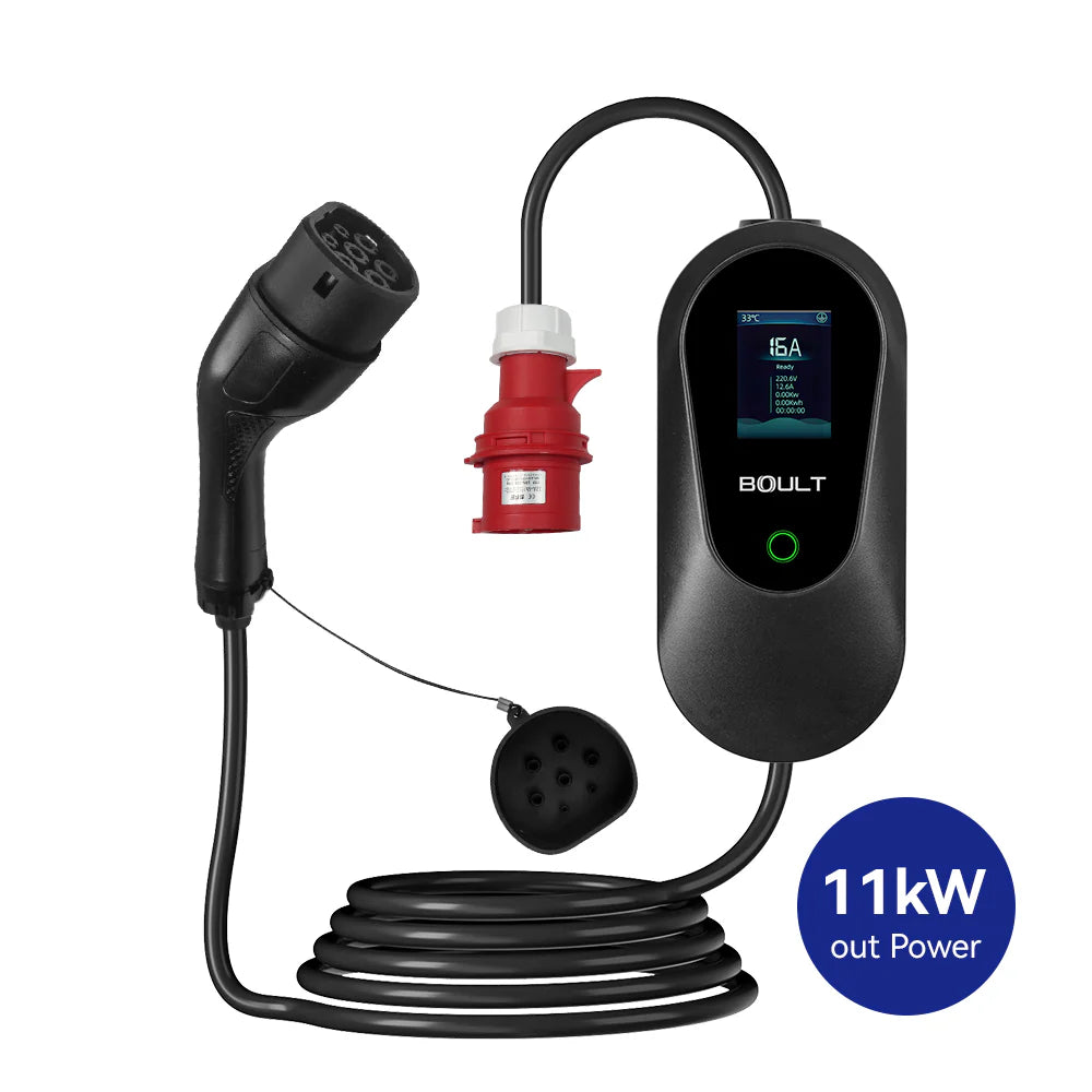 Transportabel lader til elbil 11kW 16A 3-faset Boult P03 (rød CEE-stik) med 5 meter kabel - GreenGoing