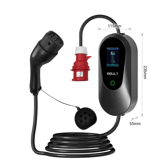 Transportabel lader til elbil 11kW 16A 3-faset Boult P03 (rød CEE-stik) med 5 meter kabel - GreenGoing