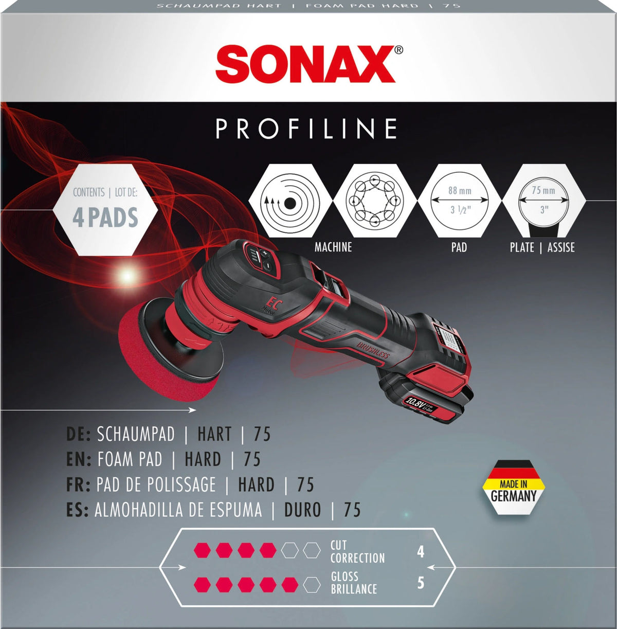 SONAX Profiline Foam Polerskive Rød 75mm - 4 pads./ks.