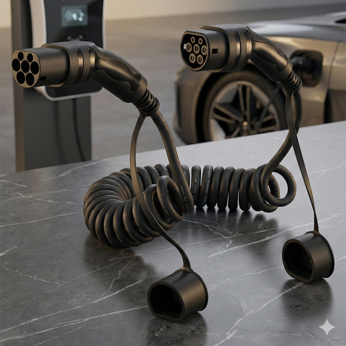 Spiral ladekabel til elbil, Type 2, 3-faset - GreenGoing