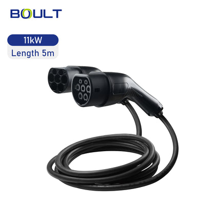 Type 2 ladekabel 11kW: 5 meter (sort / black gun) inkl. taske, Boult