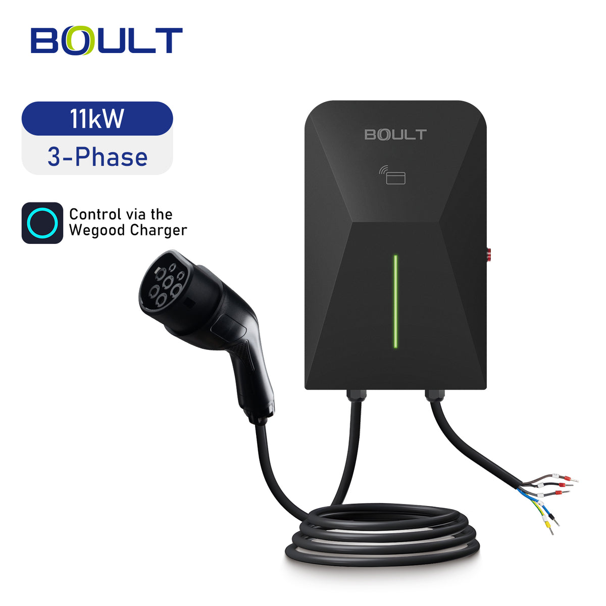 Ladeboks elbil 11kW 16A 3-faset Boult WP09 med 5 meter kabel - GreenGoing