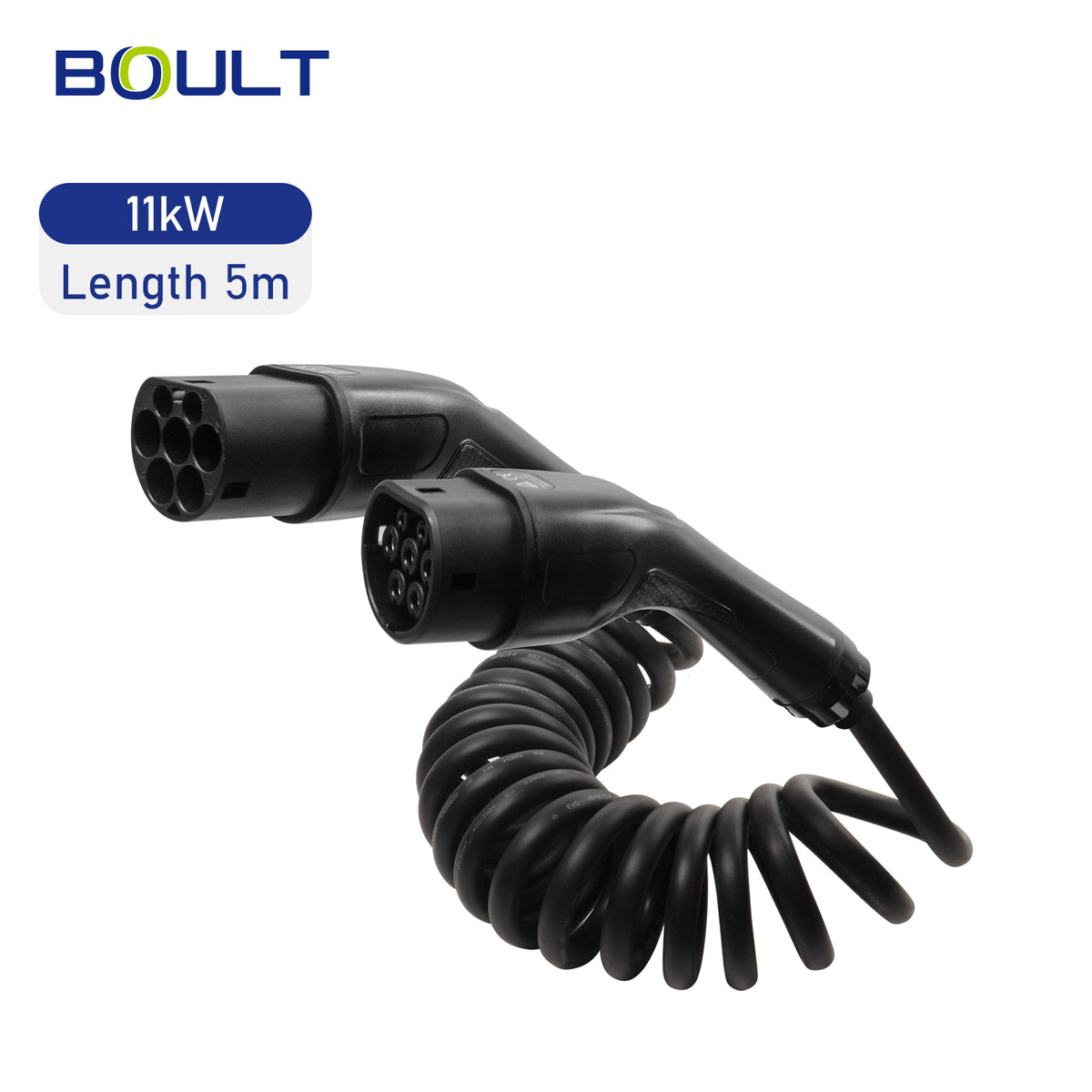 Type 2 spiral ladekabel 11kW: 5 meter (sort / black gun) inkl. taske, Boult